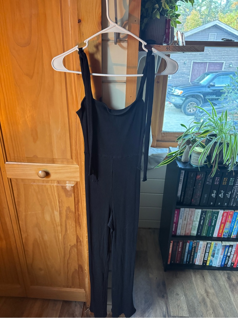 Urban Outfitters Black Tie-Shoulder Ribbed Jumpsuit for Women